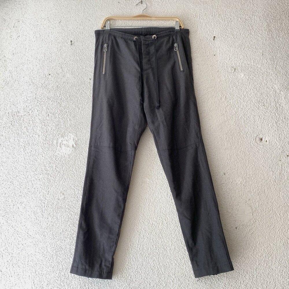 GREG LAUREN Charcoal Wool Striped MESH PANEL ZIPPER Drawstring PANTS Size 1 S